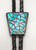 turquoise fish scale bolo tie, inlay design on the slide with smooth silver along the edges, black leather cord