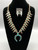vintage Box Bow Style squash blossom necklace with earrings, Cowboys & Indians Magazine, four petal blossoms, handmade beads