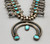 1930s-1940s box bow squash blossom necklace, turquoise cabochon, four petal blossoms, dainty, handmade beads