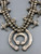 1960s sandcast fleur-de-lis style squash blossom necklace, sandcast naja, turquoise cabochons, handmade beads, coated wire