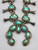 1970s turquoise and sterling silver squash blossom necklace, leaf applique, silver dots, twisted wire, handmade beads