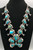 turquoise and sterling silver squash blossom necklace, leaf applique, loops, dots of silver, twisted wire, foxtail wire