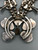 turquoise and sterling silver squash blossom necklace, leaf applique, loops, dots of silver, twisted wire, foxtail wire