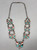 vintage butterfly inlay necklace, inlay of turquoise, coral, mother of pearl, onyx, link chain