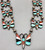 vintage butterfly inlay necklace, inlay of turquoise, coral, mother of pearl, onyx, link chain