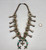 vintage unique style squash blossom necklace, fleur-de-lis style naja, natural turquoise, sterling silver, coated wire