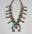 vintage unique style squash blossom necklace, fleur-de-lis style naja, natural turquoise, sterling silver, coated wire