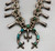 vintage unique style squash blossom necklace, fleur-de-lis style naja, natural turquoise, sterling silver, coated wire