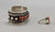 coral ring and bracelet set by award winning artist, Julian Lovato, sawtooth bezels, smooth silver dots and deep grooves in the silver
