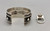 coral ring and bracelet set by award winning artist, Julian Lovato, sawtooth bezels, smooth silver dots and deep grooves in the silver