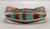 sterling and cobblestone inlay bracelet by Navajo artist, Harrison Jim, cobblestone inlay of turquoise and coral, brushed background
