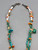 vintage turquoise jocla necklace, handcut turquoise disc beads, chunks of spiny oyster, and shell disc beads, hand stamped designs