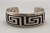 sterling silver overlay bracelet by Hopi artist, Bernard Dawahoya, geometric overlay design, tippling technique, darkened silver background