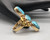 gold, diamond, and spiderweb turquoise ring by Elias, spiderweb turquoise cabochons on a 14K yellow gold band