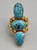 gold, diamond, and spiderweb turquoise ring by Elias, spiderweb turquoise cabochons on a 14K yellow gold band
