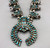 vintage 1950-1960s squash blossom necklace, cluster of petit point and snake-eye turquoise cabochons, silver beads, foxtail wire