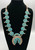three-piece turquoise squash blossom set, petit point turquoise cabochons in handmade sawtooth bezels, bracelet, pin