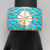turquoise and mother of pearl inlay bracelet, inlay of turquoise and mother of pearl set in a pleasing geometric design, sterling silver