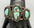 vintage three-stone turquoise bracelet, loops of twisted wire, leaf and silver dot applique, three wire terminal