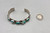 turquoise and sterling silver snake bracelet by Zuni artist, Effie Calavaza, handmade sawtooth bezels, snake design, hand stamped designs