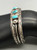 1930s-1940s three-stone handmade bracelet, three turquoise cabochons with intricate loops of silver in between and silver dots