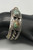 vintage handmade ingot bracelet, spider webbed turquoise cabochons, filework, twisted wire terminal