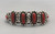 vintage six-stone coral bracelet, six coral cabochons, handmade sawtooth bezels, three wire terminal