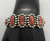 vintage six-stone coral bracelet, six coral cabochons, handmade sawtooth bezels, three wire terminal