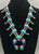 vintage turquoise squash blossom necklace, five-stone turquoise cabochon naja, twisted wire and filework, link chain