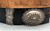 1940s era wide concho belt, oval conchos, butterfly conchos, hand stamped designs, sterling silver, black leather belt