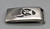 1960s era bear paw design overlay belt buckle by Hopi artist, Nathan Fred JR., darkened silver background, sterling silver