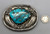 sterling silver belt buckle with nice turquoise cabochon, handmade bezel, silver applique with twisted wire and hand stamped designs