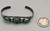 1930's sterling silver turquoise bracelet, turquoise cabochons of vibrant shades of bluish-green, scalloped edges