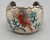 vintage cardinal inlay bracelet, raised pictorial inlay of coral and turquoise