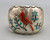 vintage cardinal inlay bracelet, raised pictorial inlay of coral and turquoise