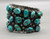 36, natural rustic-cut turquoise clusters, in three lovely rows,  hefty, weighted sterling silver cuff