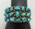 36, natural rustic-cut turquoise clusters, in three lovely rows,  hefty, weighted sterling silver cuff