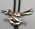 vintage road runner theme inlay bolo tie, shell, coral, turquoise, onyx, and mother of pearl inlay