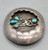 shadowbox kachina themed belt buckle, six turquoise cabochons