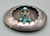 shadowbox kachina themed belt buckle, six turquoise cabochons