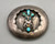 shadowbox kachina themed belt buckle, six turquoise cabochons