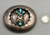 shadowbox kachina themed belt buckle, six turquoise cabochons
