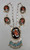 mudhead themed coral inlay, bracelet, five-pendant necklace, ring, and six-piece concho belt