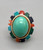 14K gold, green turquoise cabochon, whimsical cobblestone inlay