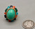 14K gold, green turquoise cabochon, whimsical cobblestone inlay