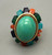 14K gold, green turquoise cabochon, whimsical cobblestone inlay