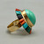 14K gold, green turquoise cabochon, whimsical cobblestone inlay