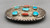 circa 1960's-1970's turquoise and coral buckle, five turquoise cabochons and two coral cabochons