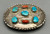 circa 1960's-1970's turquoise and coral buckle, five turquoise cabochons and two coral cabochons