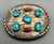 circa 1960's-1970's turquoise and coral buckle, five turquoise cabochons and two coral cabochons